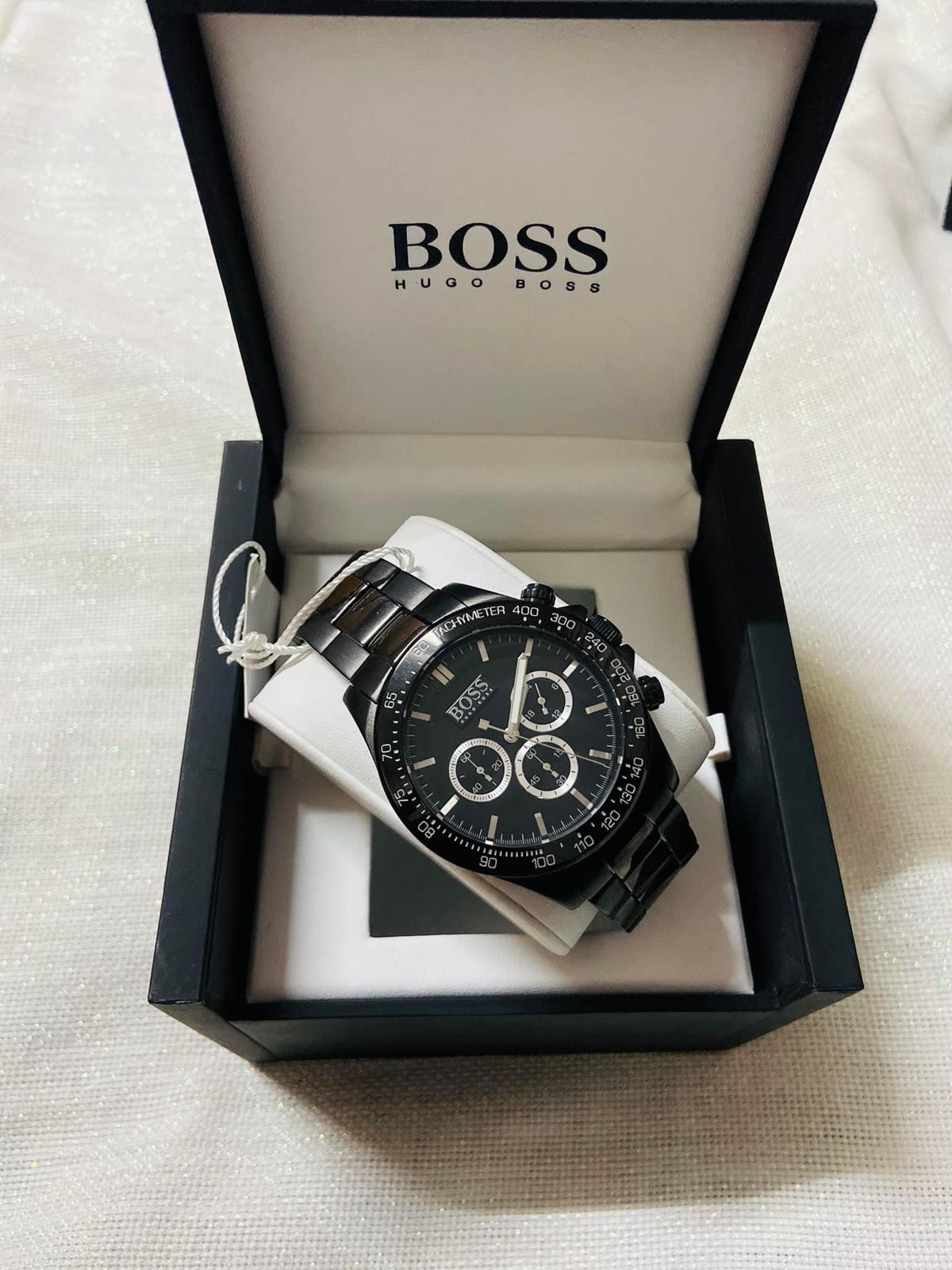 Hugo Boss Ikon Chronograph Black Dial Black Steel Strap Watch For Men